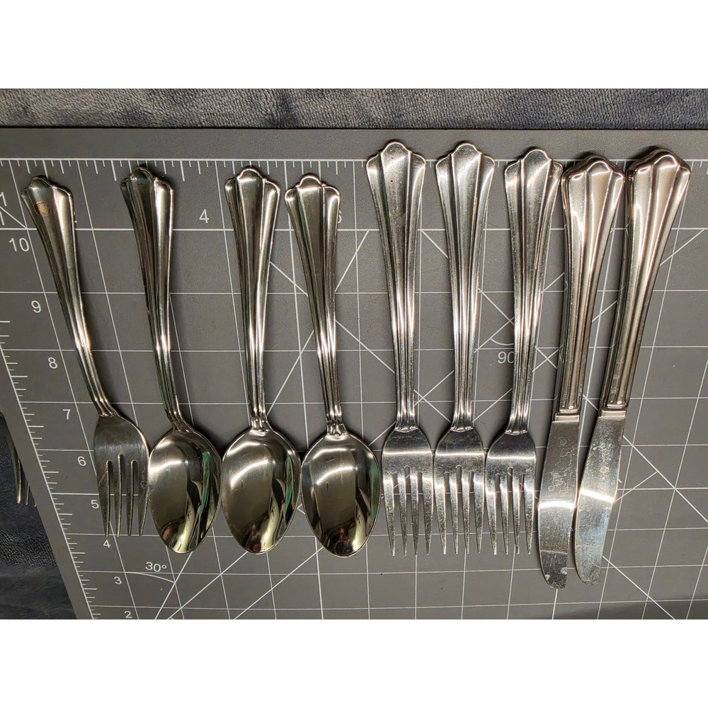 Oneida USA Stainless Flatware Morning Star Pattern Mixed Lot 9 Pieces Art Deco